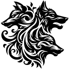 Silhouette of three wolf heads