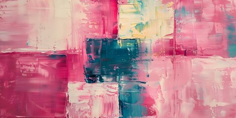 Abstract oil painting with pink square pattern and large brush strokes. Concept Abstract Art, Oil Painting, Pink Squares, Brush Strokes, Large Scale
