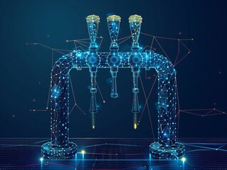 Abstract polygonal beer tap pouring fresh beer on digital background