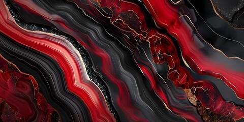 Obraz premium Organic Background of Marble Swirls and Agate Waves in Red and Black Resume. Concept Marble Background, Agate Waves, Red and Black Resume, Organic Design