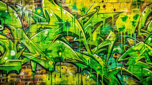 Vibrant acid green abstract graffiti poster with textured paint, scribbles, and throw-up pieces, perfect as a street art background or urban cover design element.