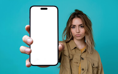 Close up of a smartphone being held by a woman, transparent png - easy modification