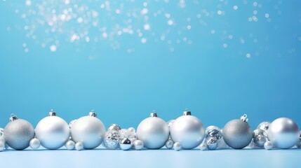 Silver Christmas Ornaments on a Blue Background