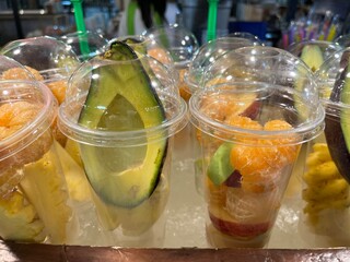 Sea food Stalls in a market.Street food stalls at Night market .Street food Bangkok Thailand