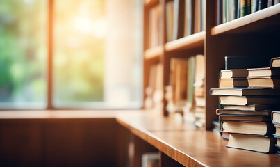 Bookshelf in a Sunny Library