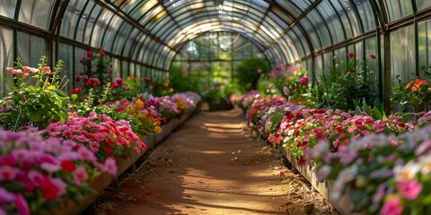 Floral Beauty in a Victorian Greenhouse. Concept Victorian Greenhouse, Floral Beauty, Botanical Elegance, Vintage Charm