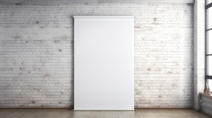 Blank Canvas Against Brick Wall in Minimalist Studio