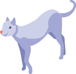 Light purple cat is happily stretching its body and lifting its tail