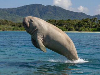 Fototapeta premium dugong jumping out of water