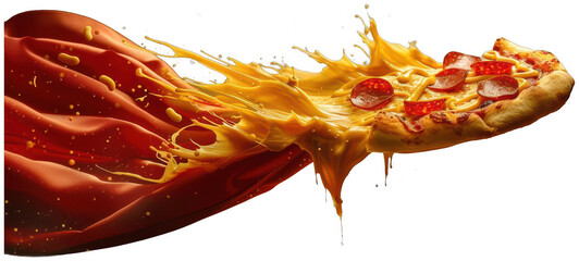 slice of pizza being tossed into the air, transparent background png
