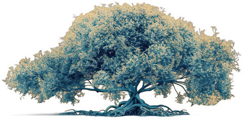 Fototapeta premium tree with a large, blue trunk and roots, transparent background png