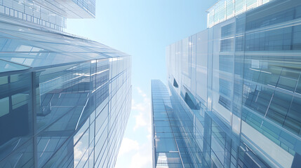Fototapeta premium Modern glass skyscraper building exterior background. 3d render illustration