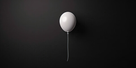 White balloon floats against black background, minimalist design, subtle shadows, elegant simplicity.