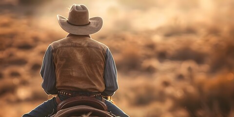 Rider on Horseback Wearing a Cowboy Hat. Concept Western Theme, Equestrian Lifestyle, Cowboy Style, Horseback Riding