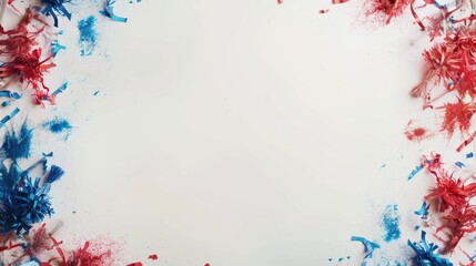 4th of July American Independence Day stars confetti decorations top view ornaments on white background