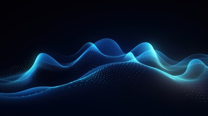 Abstract Blue Waves with Glowing Dots on Black Background