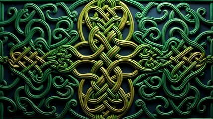  Intricate Celtic Knot Phone Wallpaper  Green Interwoven Patterns on Deep Blue Background | Vertical HD Mobile Background