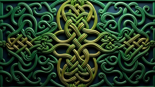  Intricate Celtic Knot Phone Wallpaper  Green Interwoven Patterns on Deep Blue Background | Vertical HD Mobile Background