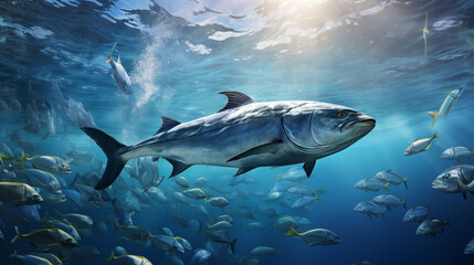 Fototapeta premium Fish swimming gracefully in the beautiful sea.
