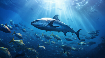 Fototapeta premium Fish swimming gracefully in the beautiful sea.