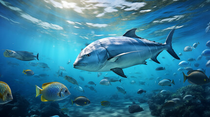Fototapeta premium Fish swimming gracefully in the beautiful sea.