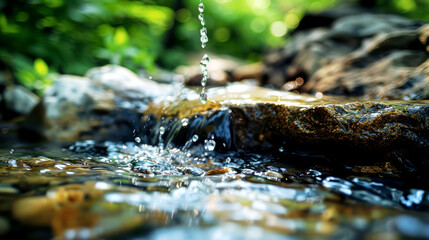 closeup drop water on to rock in the river