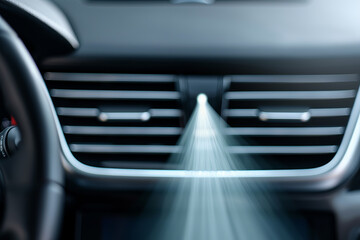 Fototapeta premium Close-up of a car's air conditioning vent releasing cool air inside the vehicle's interior, providing comfort and climate control.