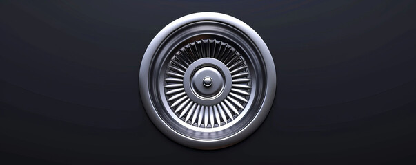 Close-up of a metallic turbine fan on a dark background, showcasing industrial design and engineering precision.