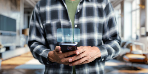 Hologram icon concept, symbol, watch movies, live broadcast, video clip, streaming video