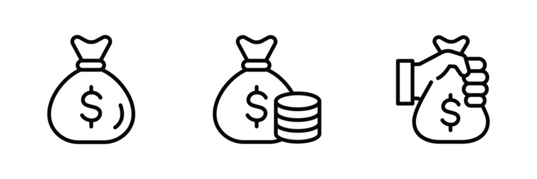 money bag icon set vector
