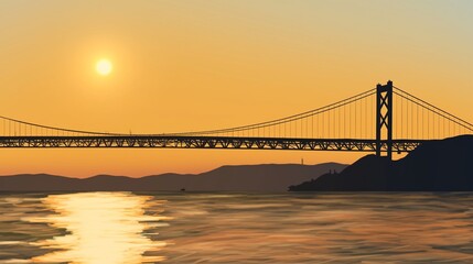 Obraz premium 大きな橋のシルエット、夕日4