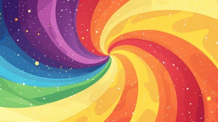 A flat style illustration depicting a rainbow spiral galaxy with vibrant colors and simple lines, evoking a sense of pride and wonder, background, wallpaper