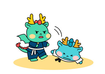 유도 경기 중인 용 캐릭터