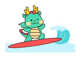 서핑을 즐기는 용 캐릭터