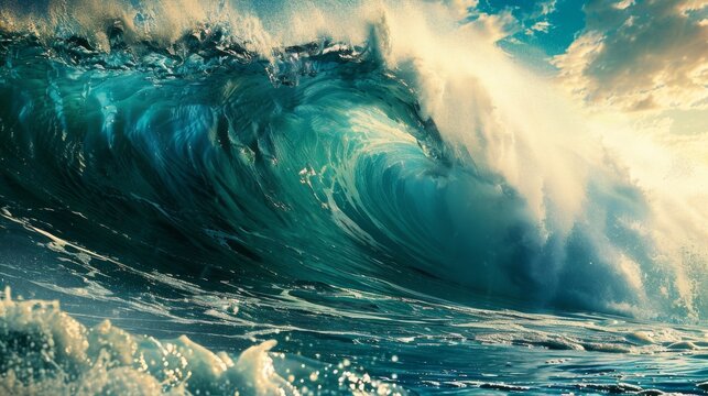 crashing huge waves in the ocean