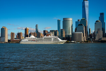 Fototapeta premium NYC, NY. New York City Skyline with Urban Skyscrapers USA. New York City skyline, cityscape of Manhattan in USA. Panoramic view on Manhattan.