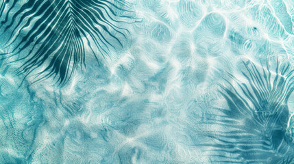 abstract beach background with rippling water and palm leaf shadow top view light blue color summer vacation nature design