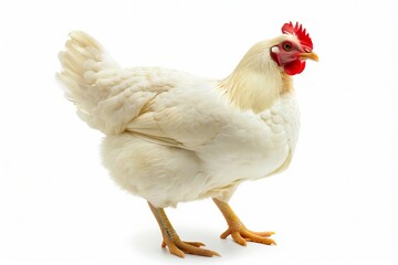 A white chicken standing on a background.