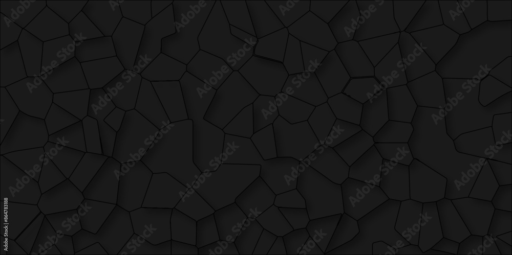 Wall mural black quartz crystalized broken glass effect vector background. 3d papercut and multi-layer cutout g - Wall murals