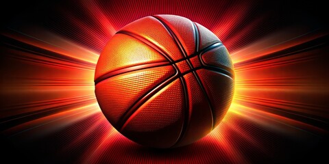 Obraz premium Vibrant graphic illustration of a stylized basketball on a bold black and red gradient background, adding a touch of dynamic energy to any design.