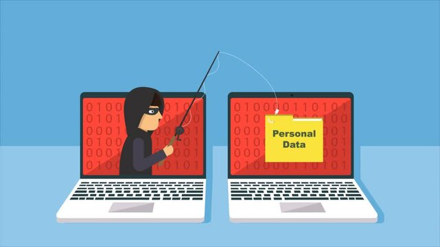 Internet fraud and hacker attack video concept.
Fraudster steals banking information