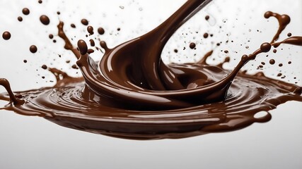 Chocolate splash in a glass with creamy swirls and melted cocoa