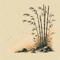 水墨画風、竹のイラスト