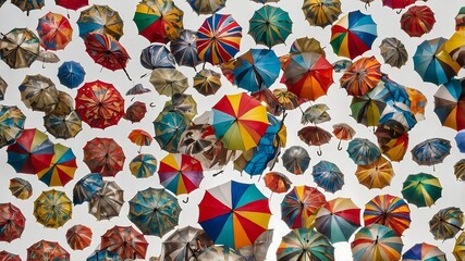 Fototapeta premium Colorful umbrellas on white background