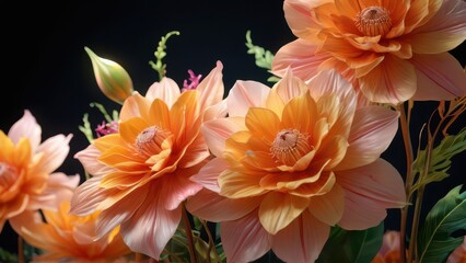 Close Up of Orange Dahlia Flowers.