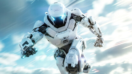 fly of robot armor on the sky