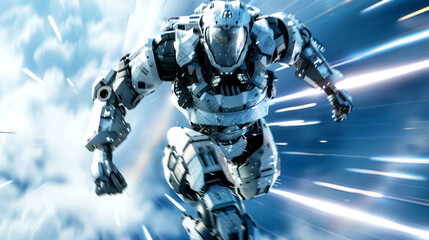 Naklejka premium fly of robot armor on the sky
