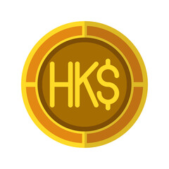 Dollar coin icon. Currency flat icons in golden color, symbol of Hong Kong money. Vector Illustrations.