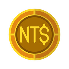 Dollar coin icon. Currency flat icons in golden color, symbol of Taiwanese money. Vector Illustrations.