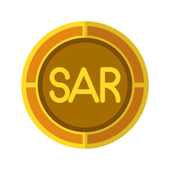 Riyal coin icon. Currency flat icons in golden color, symbol of Saudi Arabian money. Vector Illustrations.